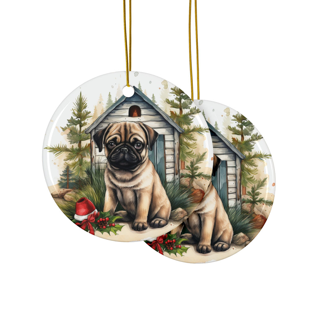 Twinkle Paws Ornament – Pug Lights & Holiday Cheer | Double-Sided Christmas Keepsake (1–10 Pack)
