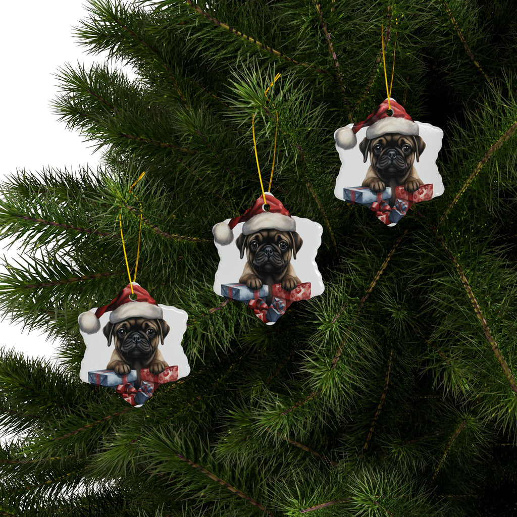 Santa Paws & Presents Ornament – Festive Pug Holiday Keepsake | Double-Sided Christmas Decor (1–10 Pack)