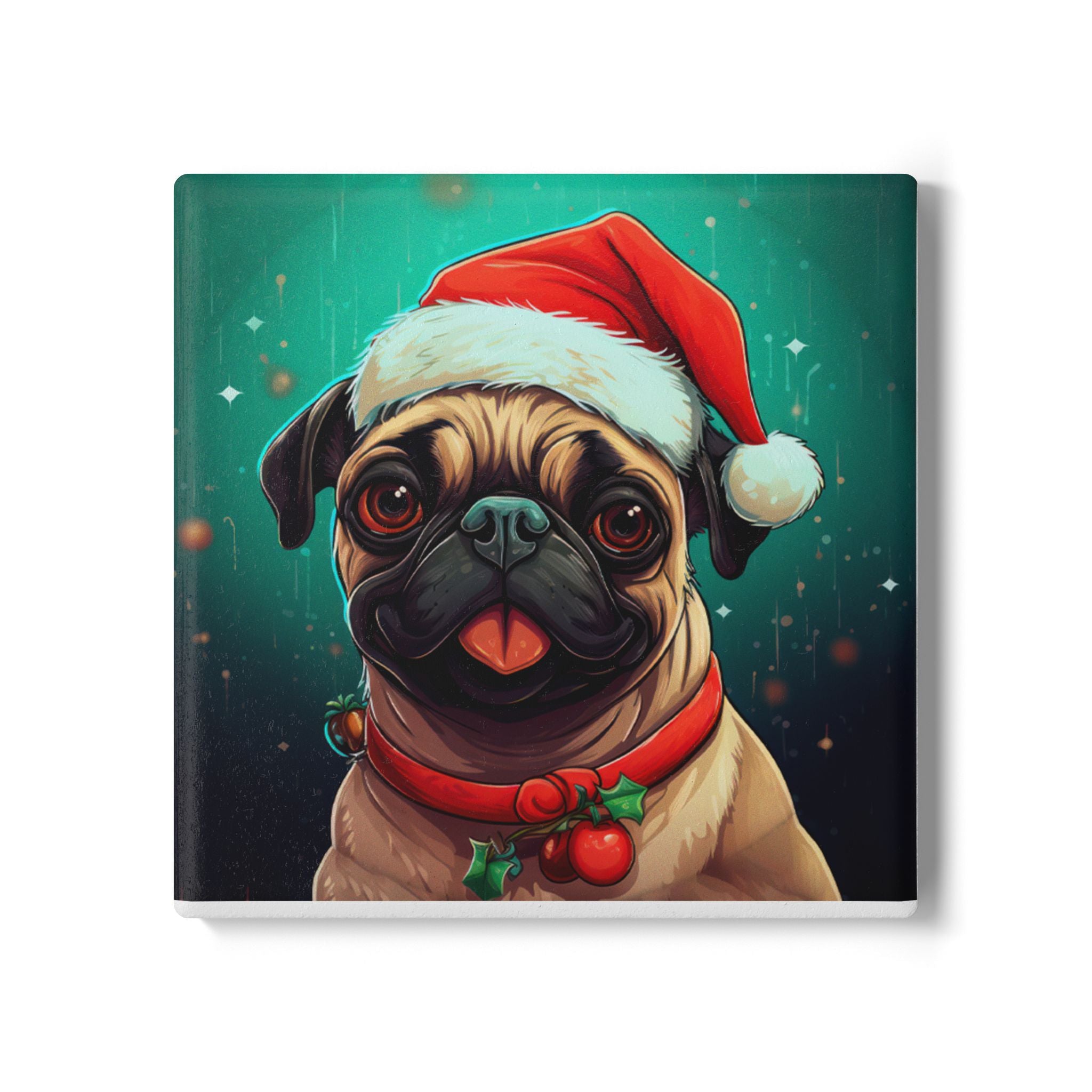 Pugs & Kisses – Under the Mistletoe Coaster – Holiday Décor & Pet Lover Gift