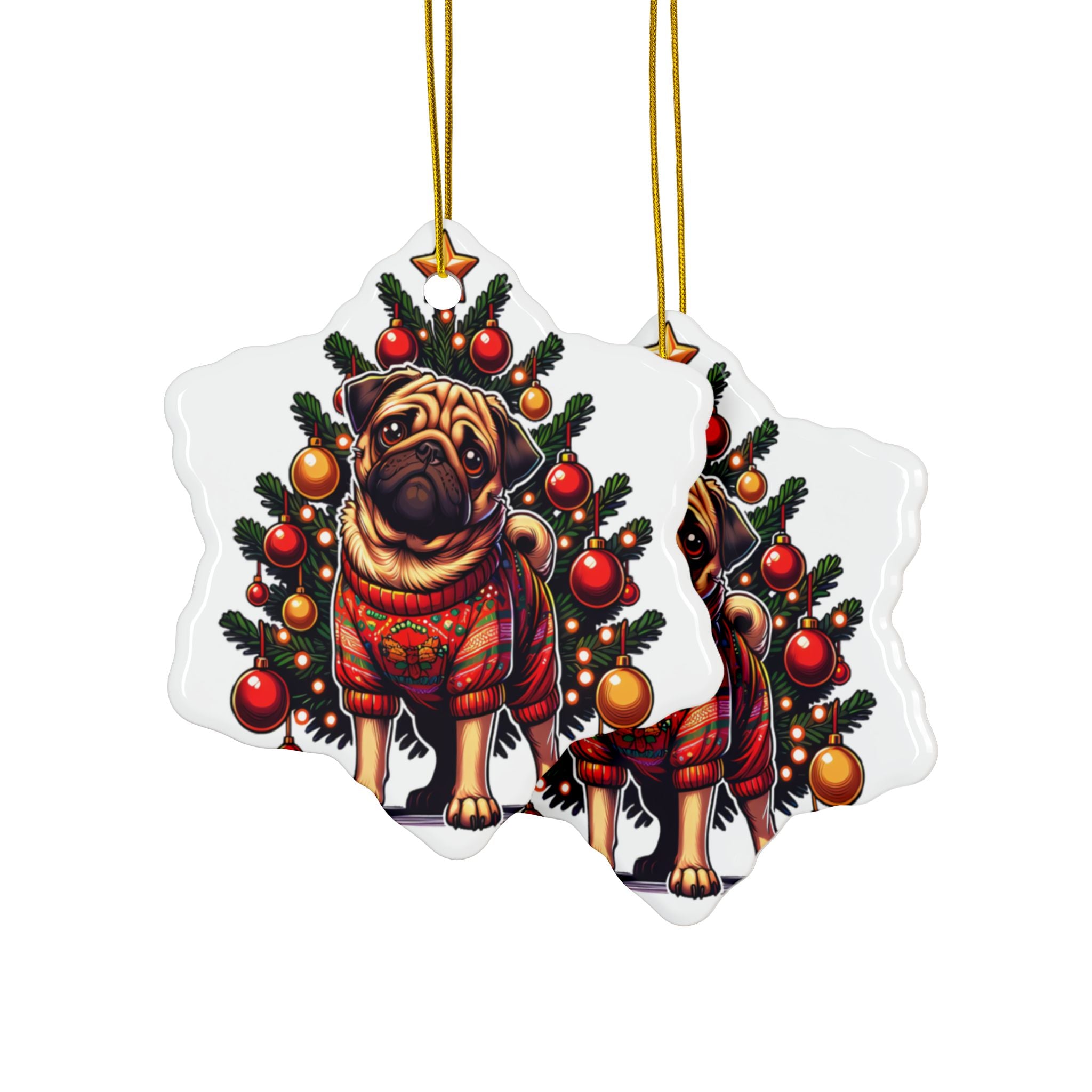 Pug Under the Tree Ornament – Holiday Keepsake for Dog Lovers | Fun Double-Sided Christmas Decor (1–10 Pack)