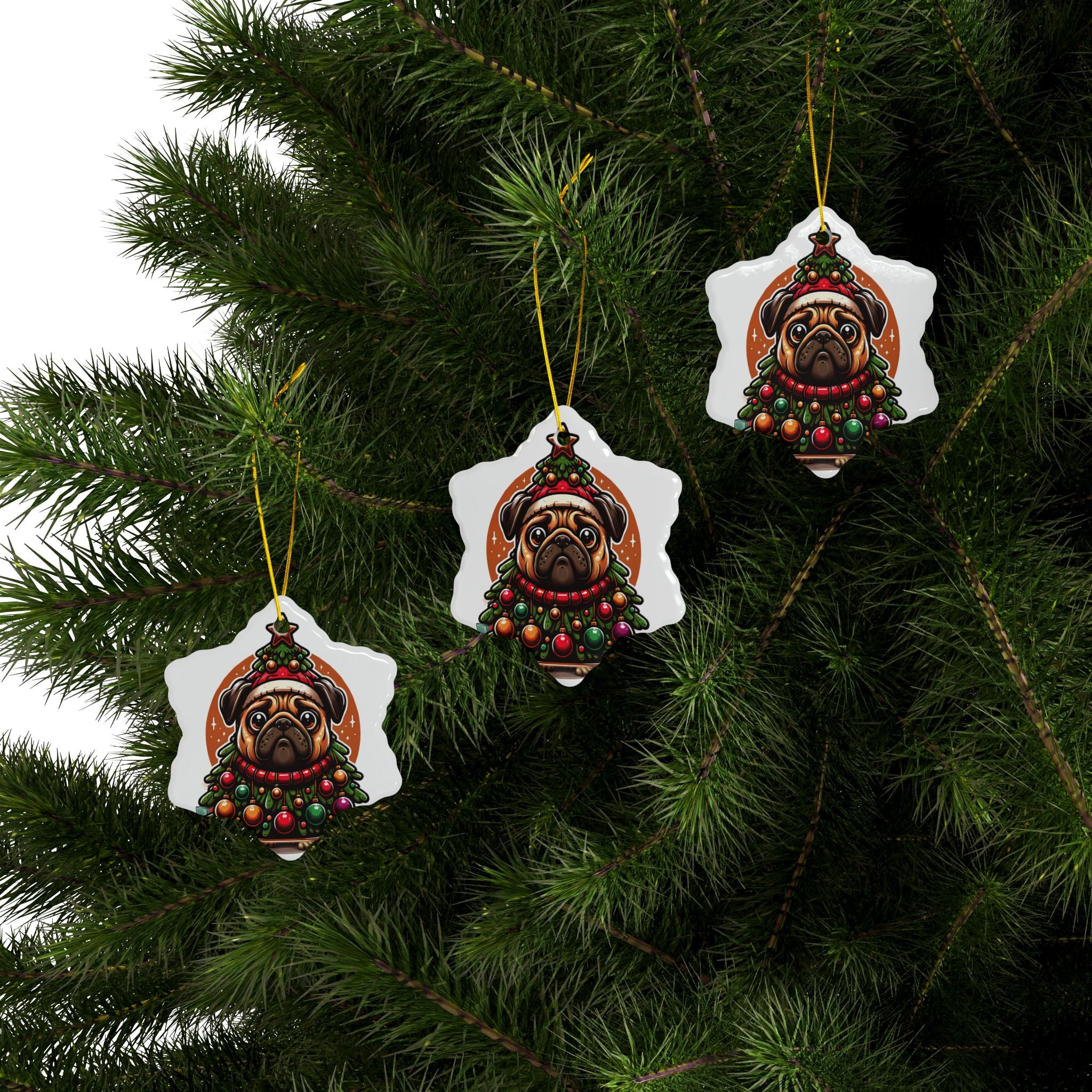 Pug & Pine Ornament – Christmas Cheer for Pug Lovers | Double-Sided Holiday Keepsake (1–10 Pack)