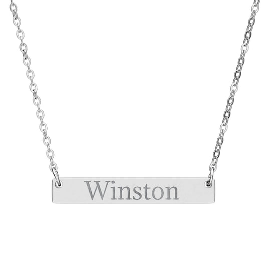 Engraved Horizontal Name Bar Necklace — Personalized Sterling & Black Options