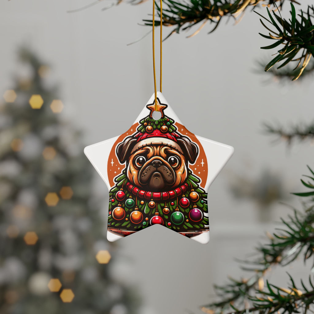 Pug & Pine Ornament – Christmas Cheer for Pug Lovers | Double-Sided Holiday Keepsake (1–10 Pack)