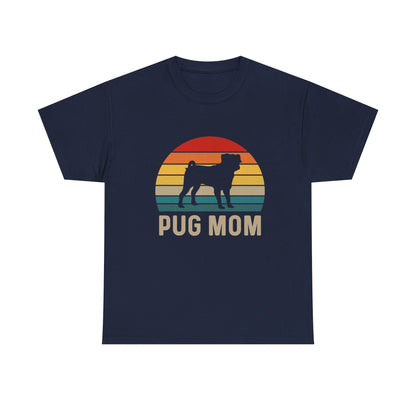Pug Mom T-Shirt — Retro Sunset Pug Mom Tee for Dog Lovers