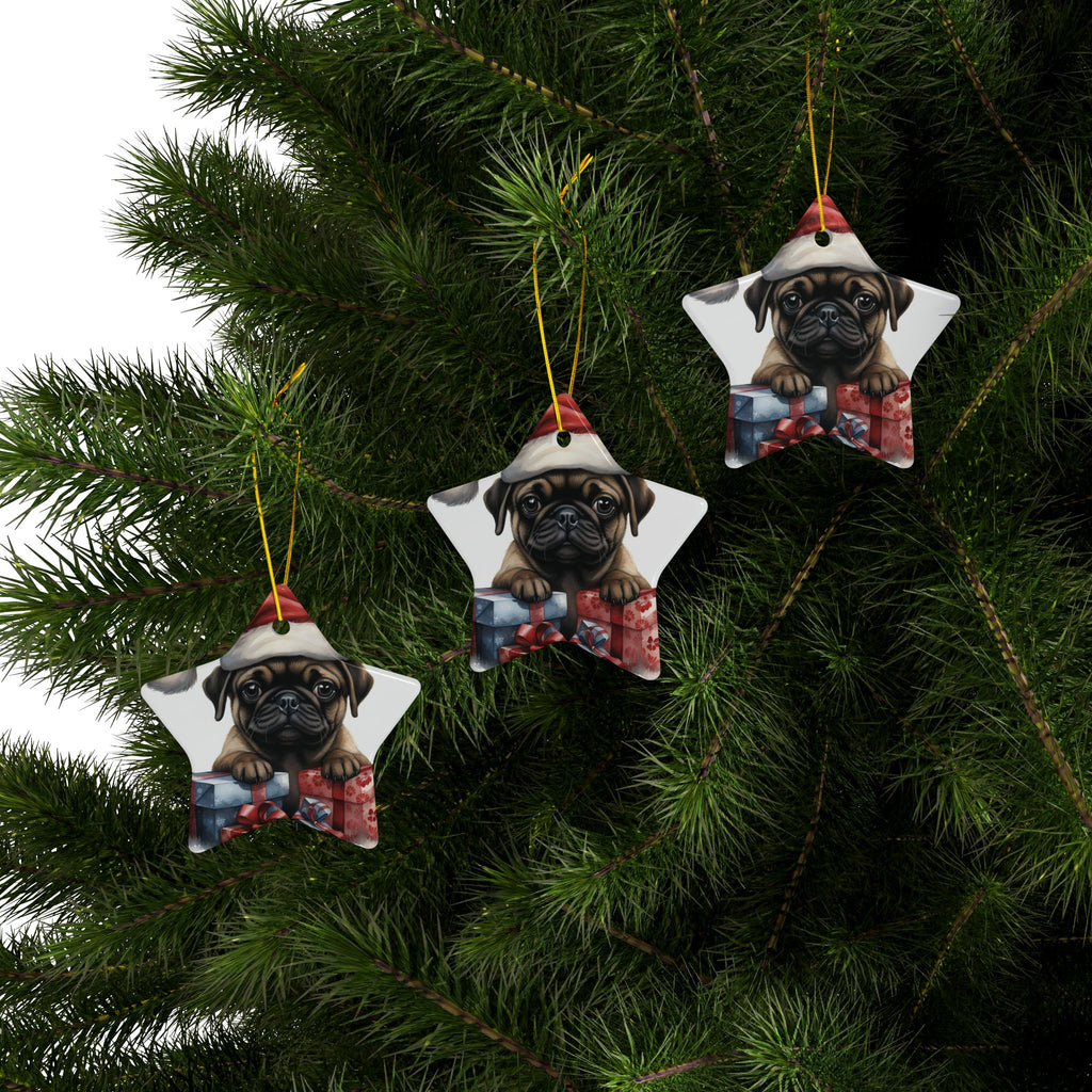 Santa Paws & Presents Ornament – Festive Pug Holiday Keepsake | Double-Sided Christmas Decor (1–10 Pack)