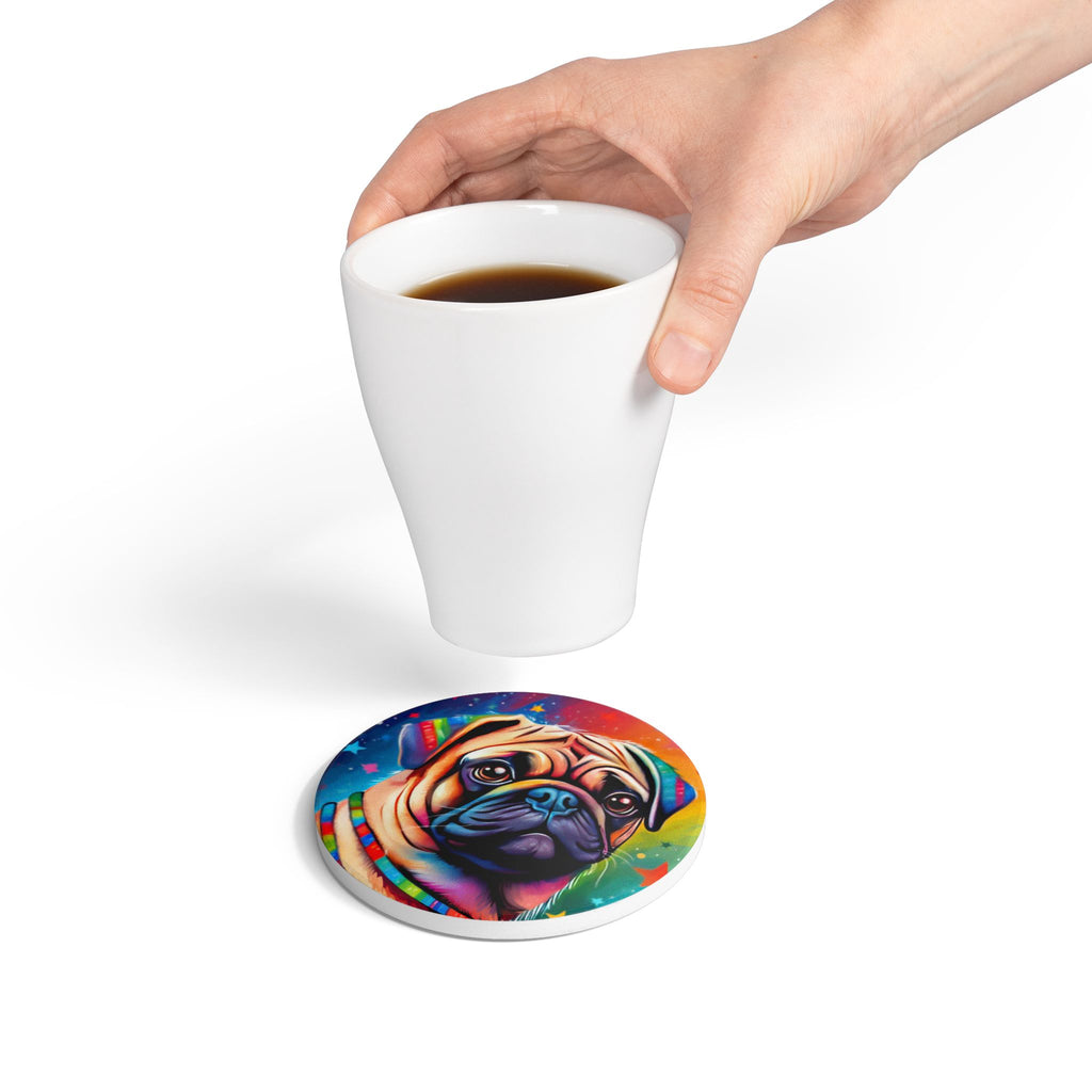 Colorful Pug Coaster – Vibrant Dog Lover Drink Coaster (Round or Square)