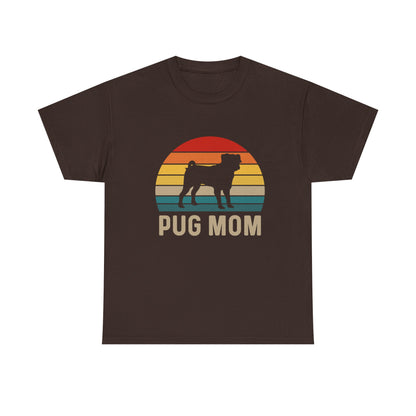 Pug Mom T-Shirt — Retro Sunset Pug Mom Tee for Dog Lovers