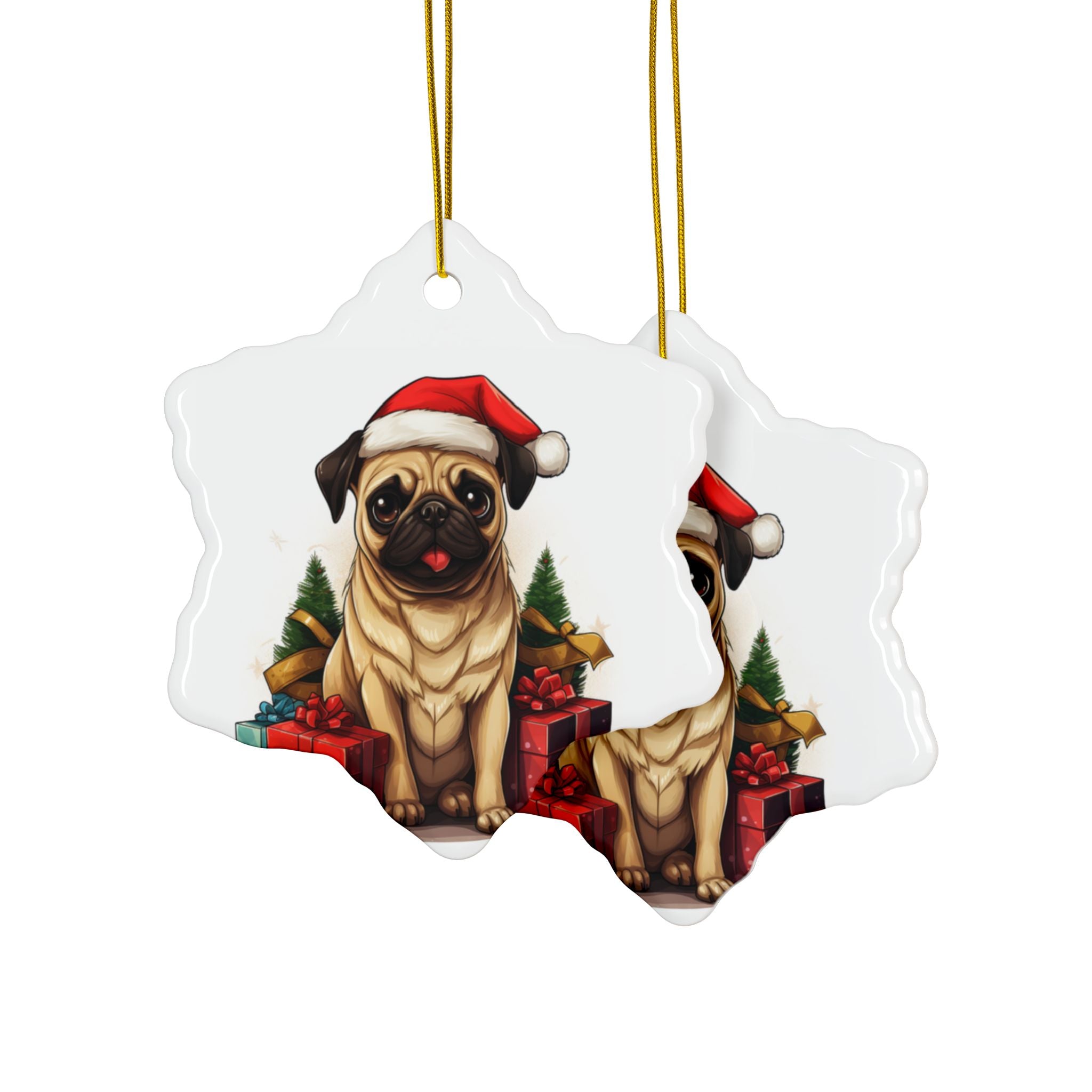 Merry Pugmas Ornament – Festive Pug Christmas Tree Hanging- 2-Sided Holiday Decorations (1 to 10 pcs)