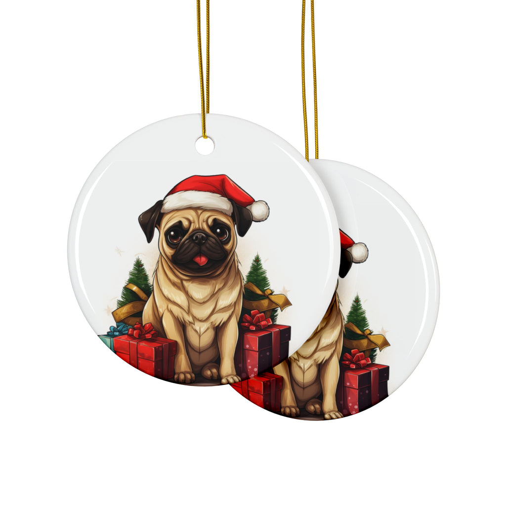 Merry Pugmas Ornament – Festive Pug Christmas Tree Hanging- 2-Sided Holiday Decorations (1 to 10 pcs)