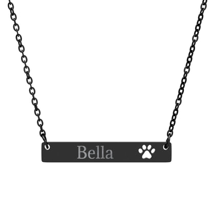 Engravable Paw Bar Necklace – Personalized Pet Name Jewelry for Dog & Cat Lovers