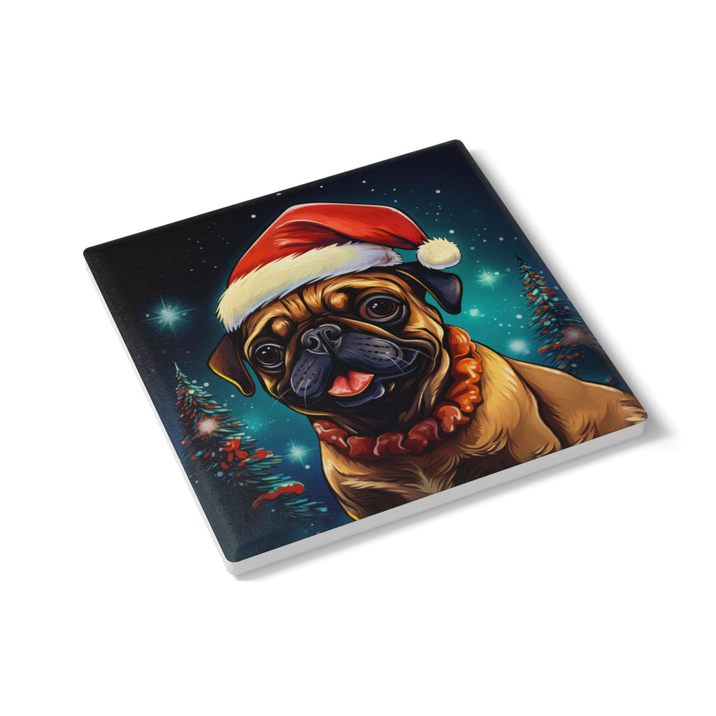 Holiday Pug Ceramic Coaster