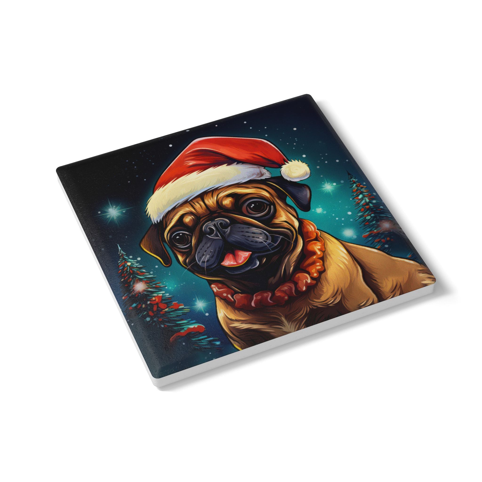 Holiday Pug Ceramic Coaster