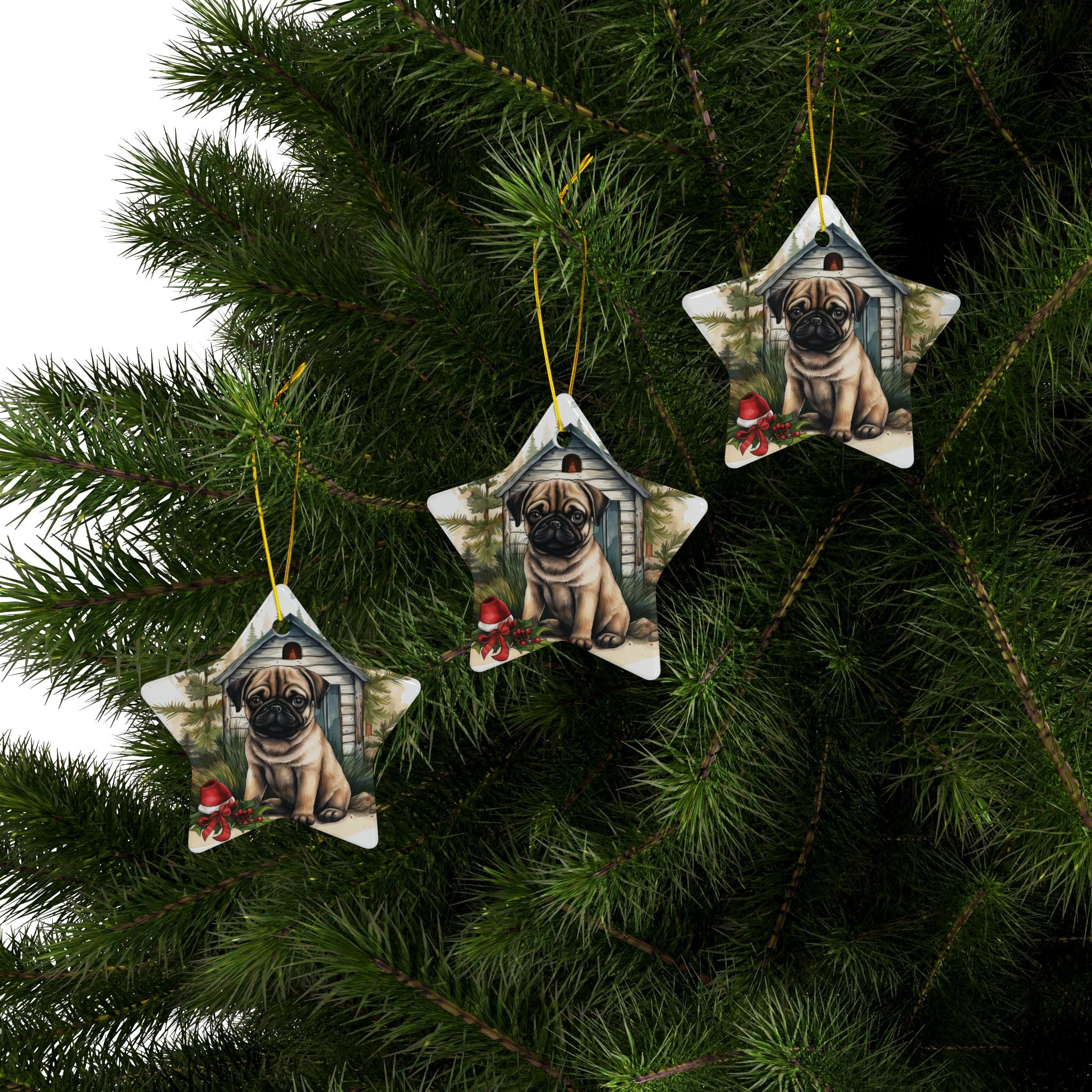 Twinkle Paws Ornament – Pug Lights & Holiday Cheer | Double-Sided Christmas Keepsake (1–10 Pack)