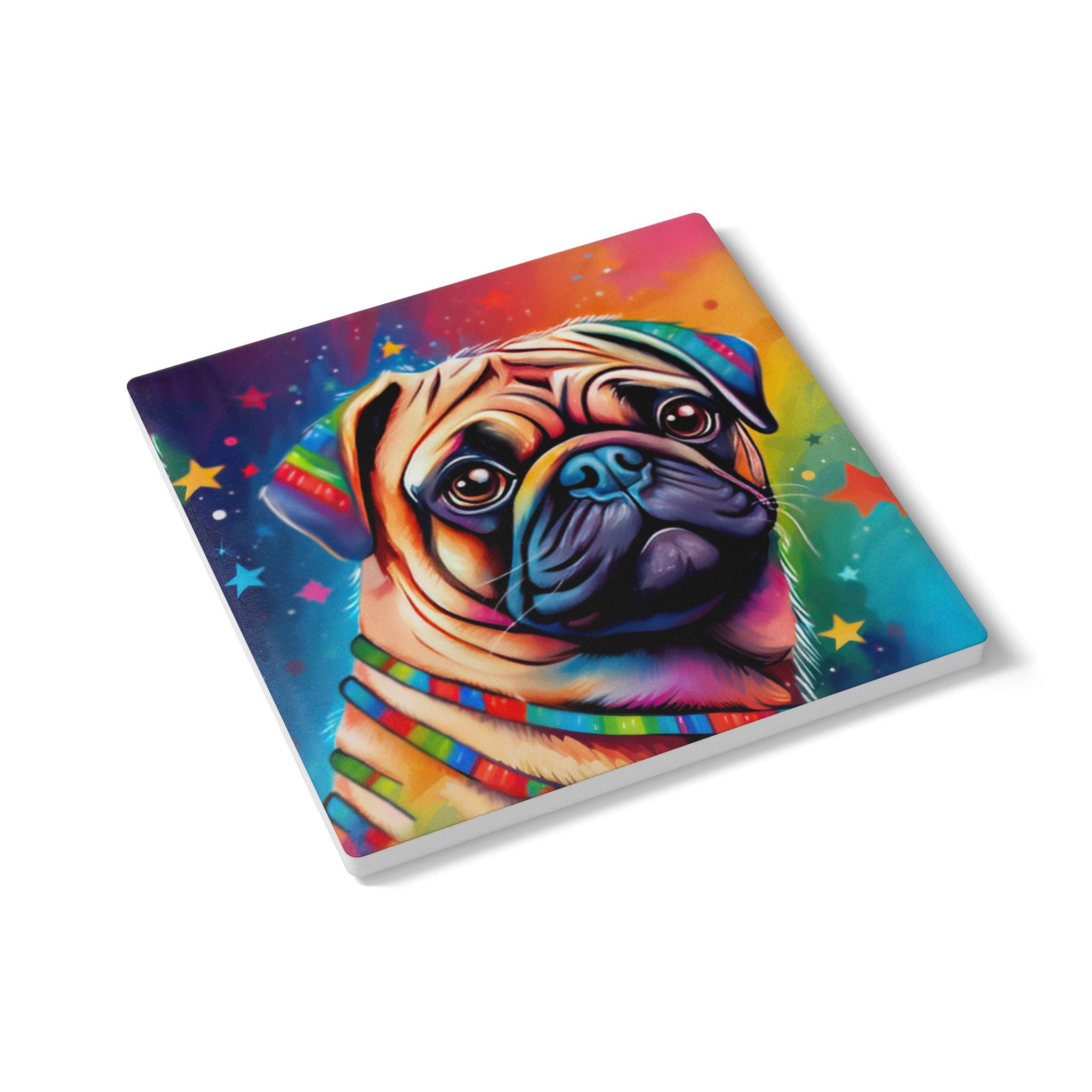Colorful Pug Coaster – Vibrant Dog Lover Drink Coaster (Round or Square)