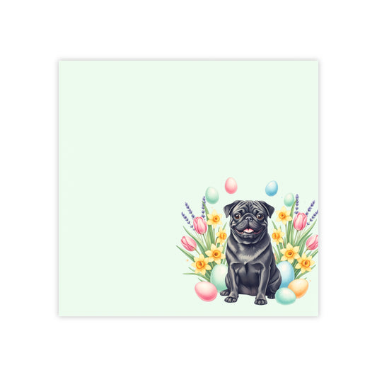 Easter Black Pug Post-it Notes — Pug Lover Spring Stationery | Cute Desk Notepad