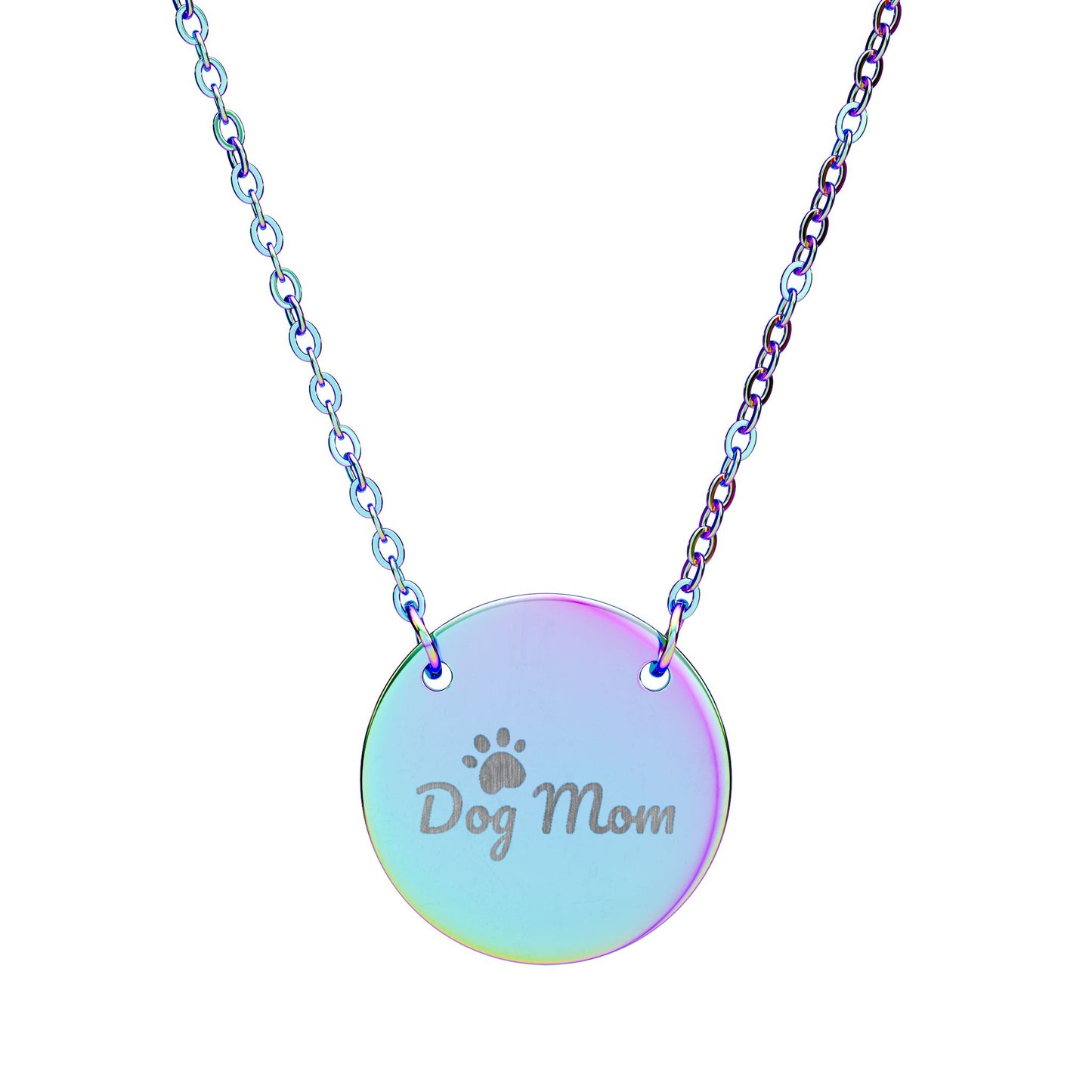 Dog Mom Engraved Circle Necklace — Paw Print Personalized Pendant
