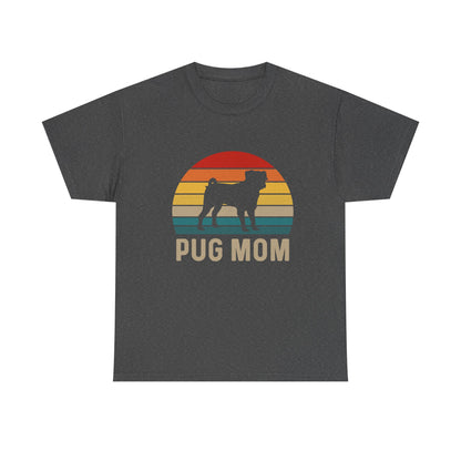 Pug Mom T-Shirt — Retro Sunset Pug Mom Tee for Dog Lovers
