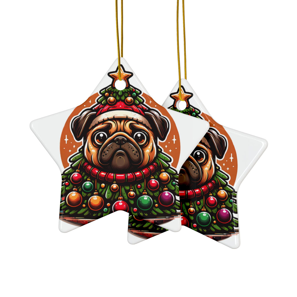 Pug & Pine Ornament – Christmas Cheer for Pug Lovers | Double-Sided Holiday Keepsake (1–10 Pack)
