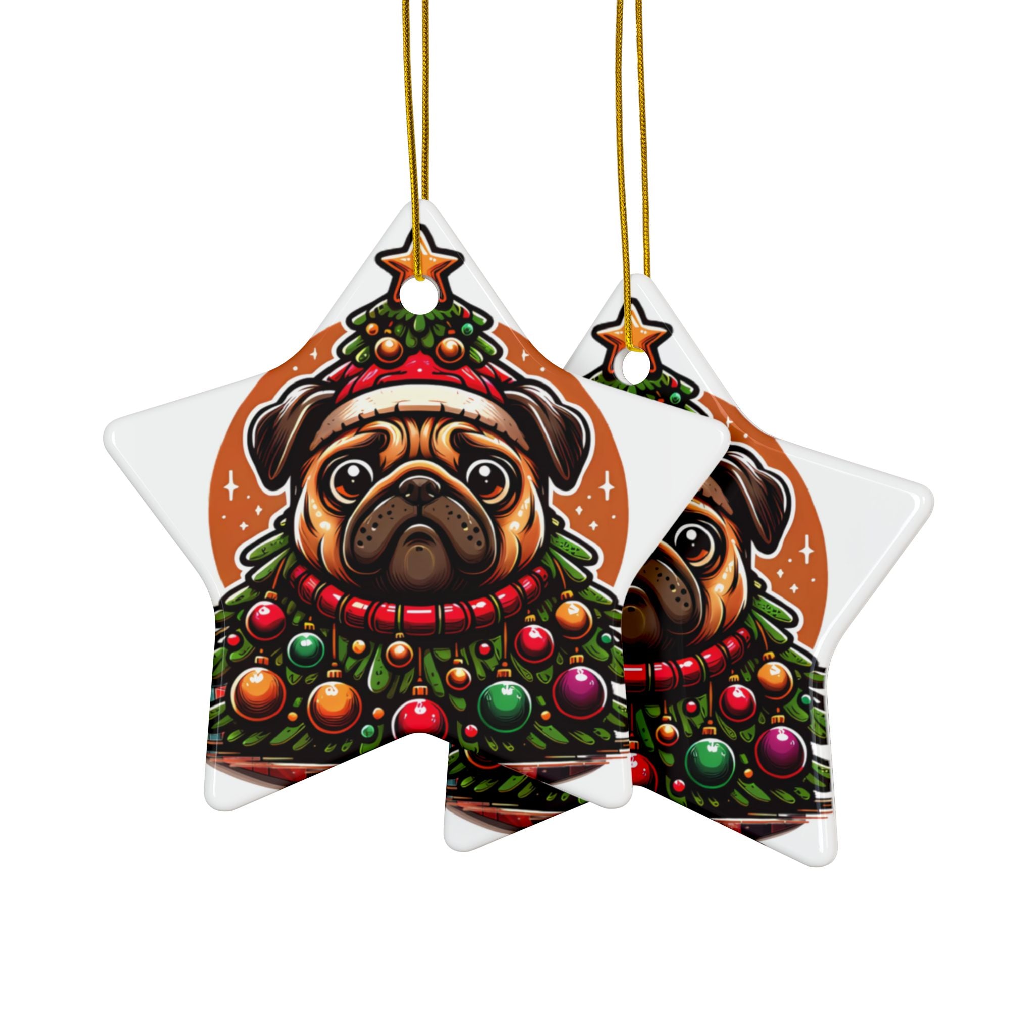 Pug & Pine Ornament – Christmas Cheer for Pug Lovers | Double-Sided Holiday Keepsake (1–10 Pack)