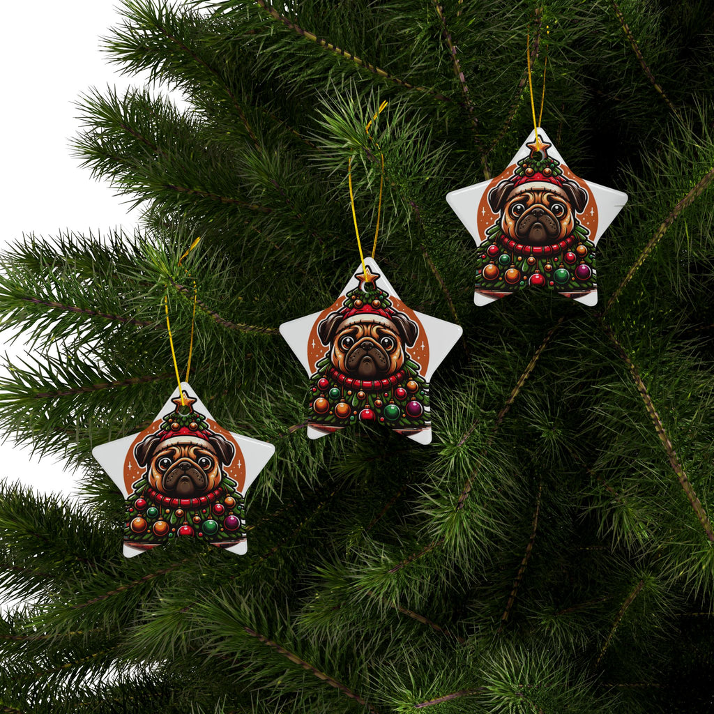 Pug & Pine Ornament – Christmas Cheer for Pug Lovers | Double-Sided Holiday Keepsake (1–10 Pack)