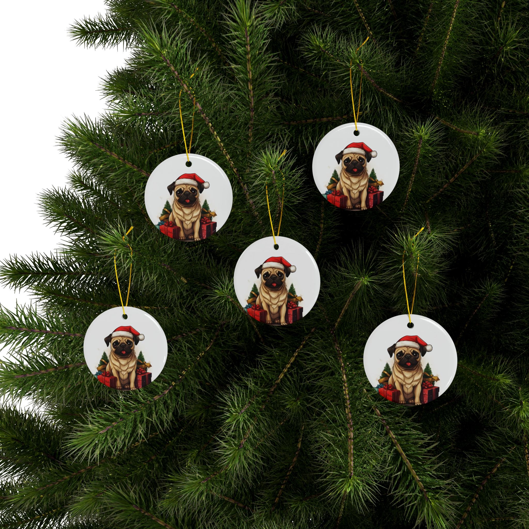 Merry Pugmas Ornament – Festive Pug Christmas Tree Hanging- 2-Sided Holiday Decorations (1 to 10 pcs)