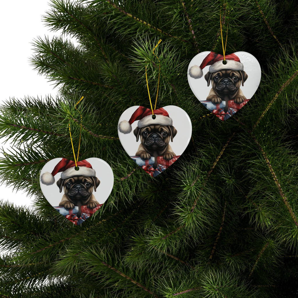 Santa Paws & Presents Ornament – Festive Pug Holiday Keepsake | Double-Sided Christmas Decor (1–10 Pack)