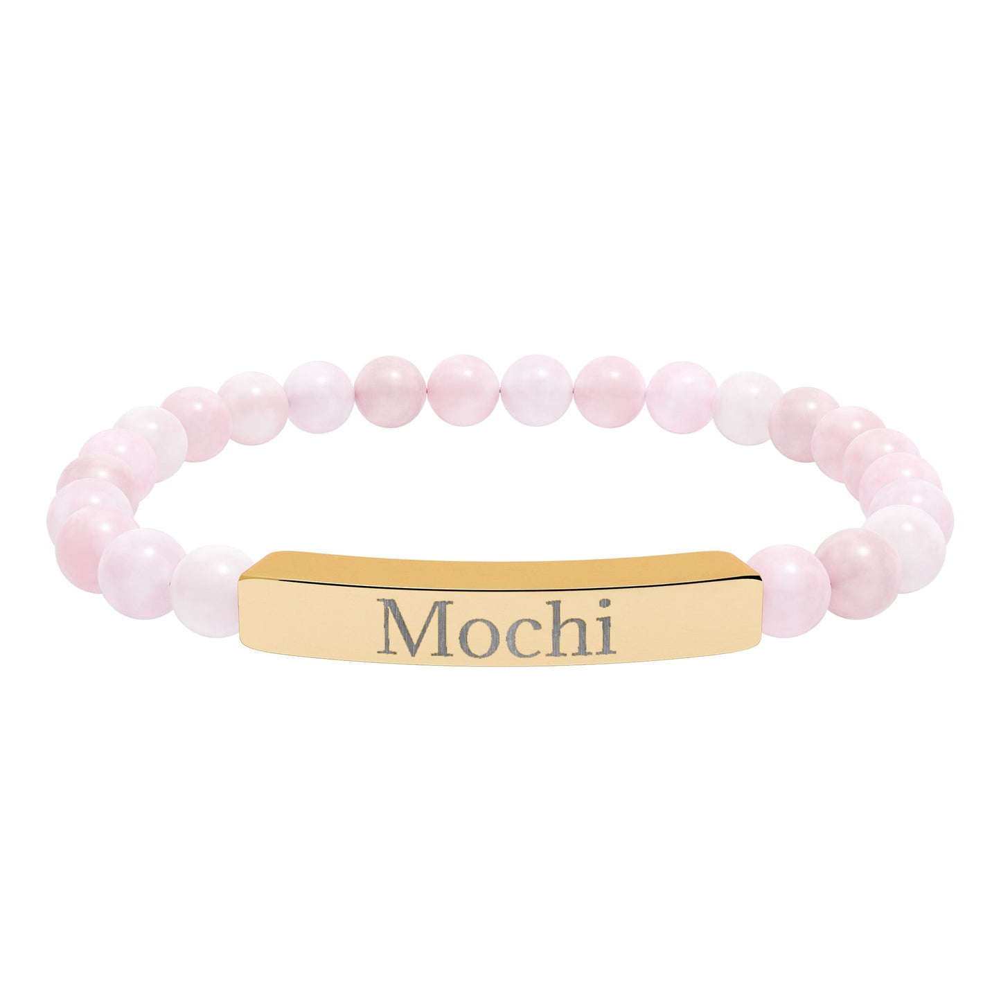 Engravable Natural Stone Stretch Bracelet — Personalized Bar Beaded Bracelet (e.g., "Mochi")