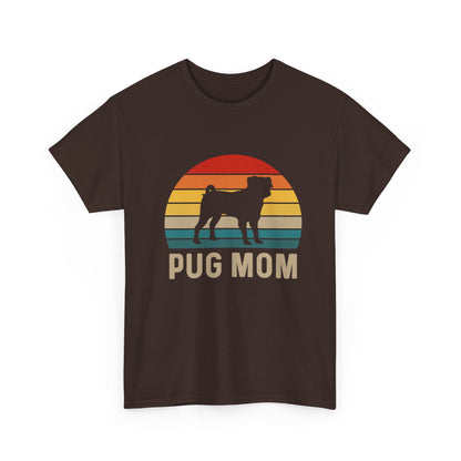 Pug Mom T-Shirt — Retro Sunset Pug Mom Tee for Dog Lovers