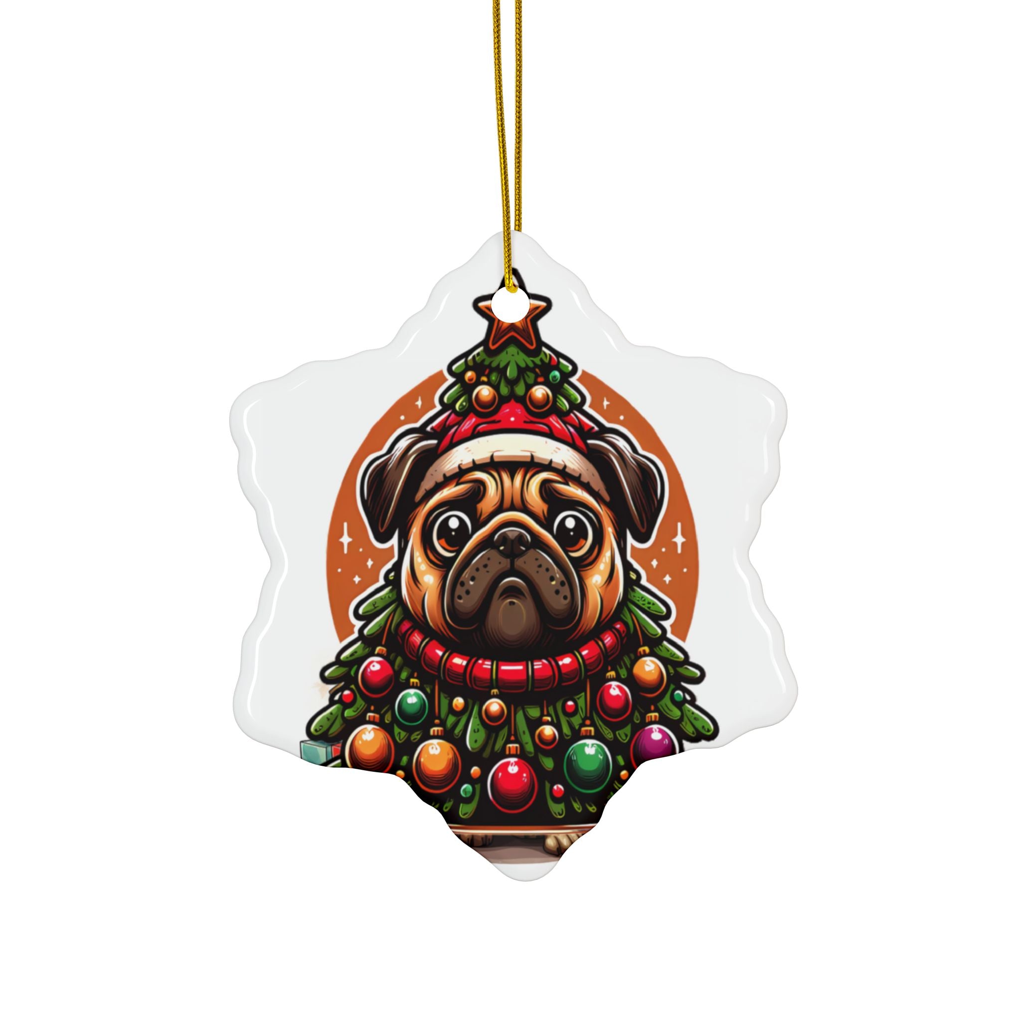 Pug & Pine Ornament – Christmas Cheer for Pug Lovers | Double-Sided Holiday Keepsake (1–10 Pack)
