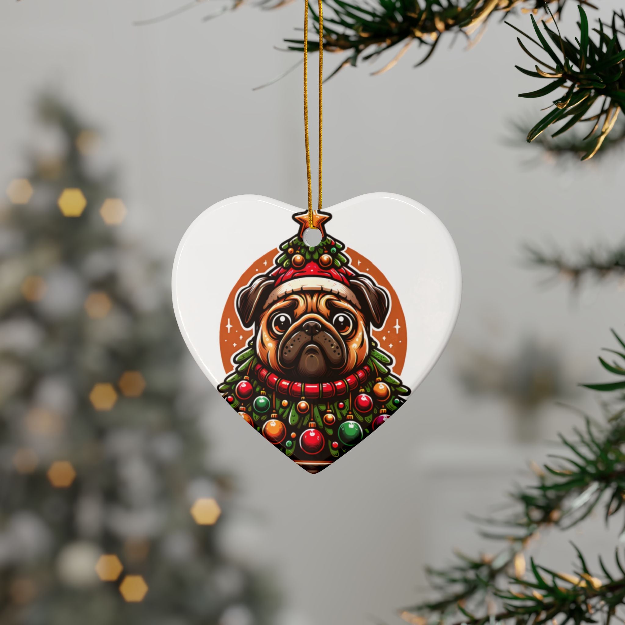 Pug & Pine Ornament – Christmas Cheer for Pug Lovers | Double-Sided Holiday Keepsake (1–10 Pack)