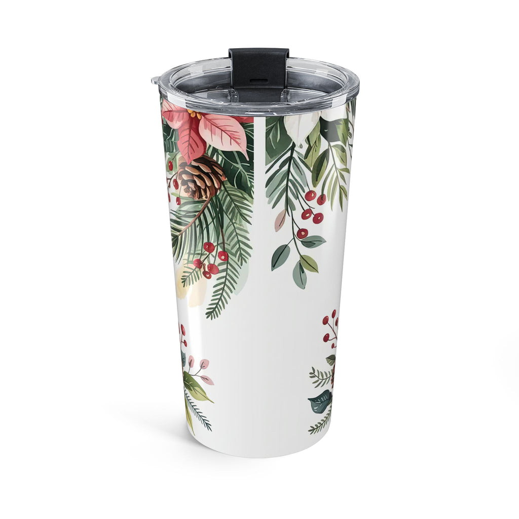 Christmas Pug Tumbler 20oz - Holiday Travel Mug with Festive Floral Design
