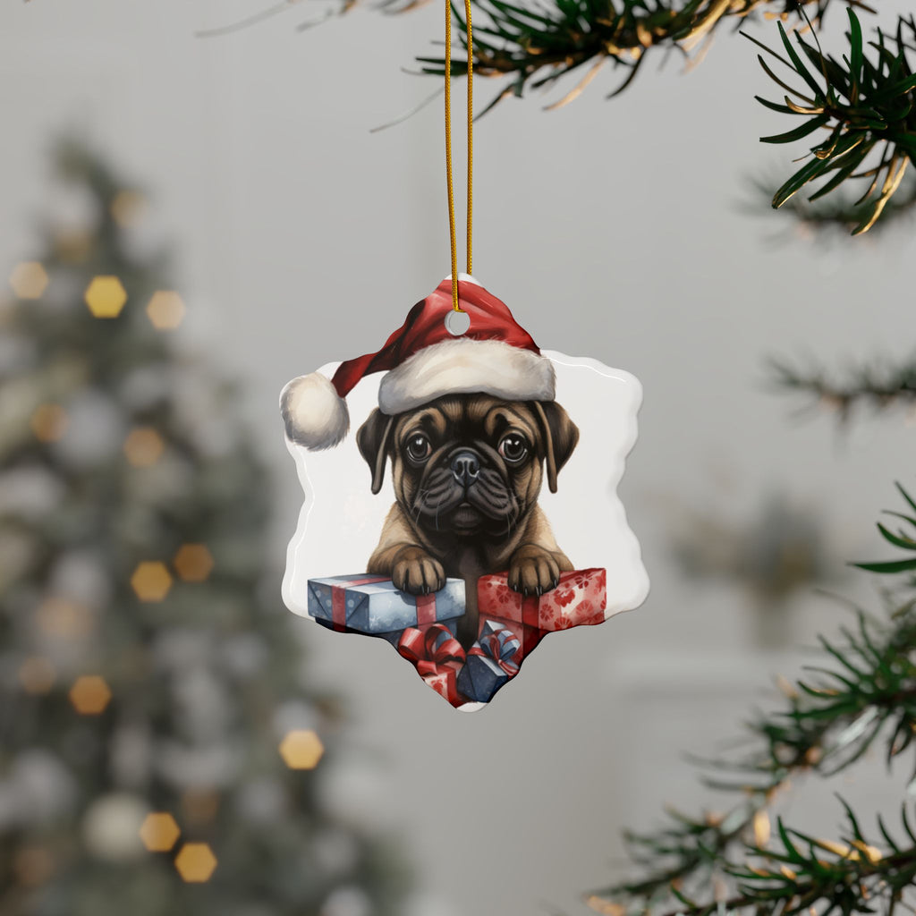 Santa Paws & Presents Ornament – Festive Pug Holiday Keepsake | Double-Sided Christmas Decor (1–10 Pack)