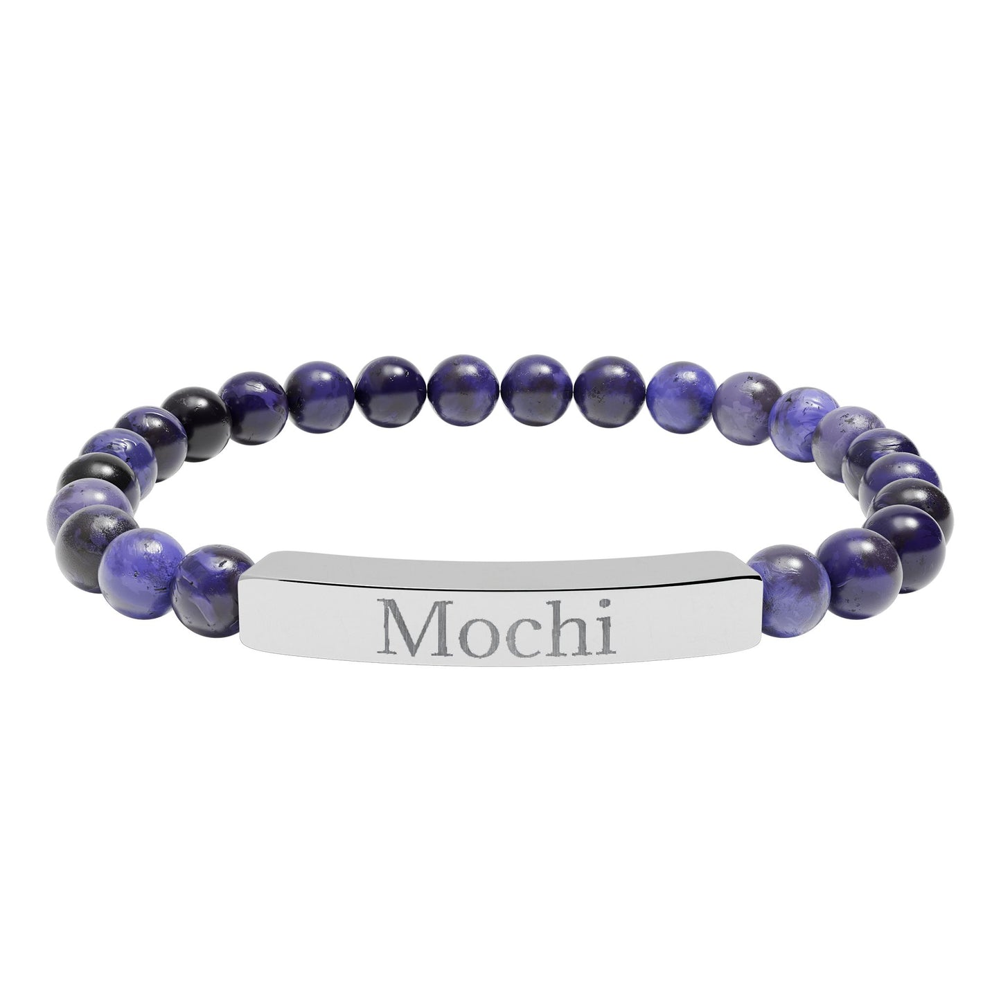 Engravable Natural Stone Stretch Bracelet — Personalized Bar Beaded Bracelet (e.g., "Mochi")