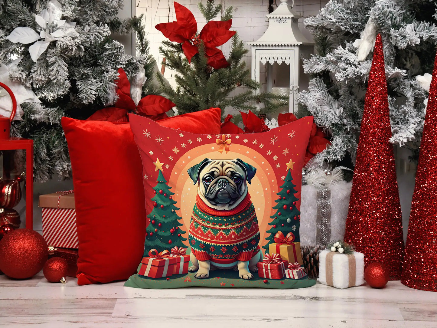 Pug Christmas Throw Pillow