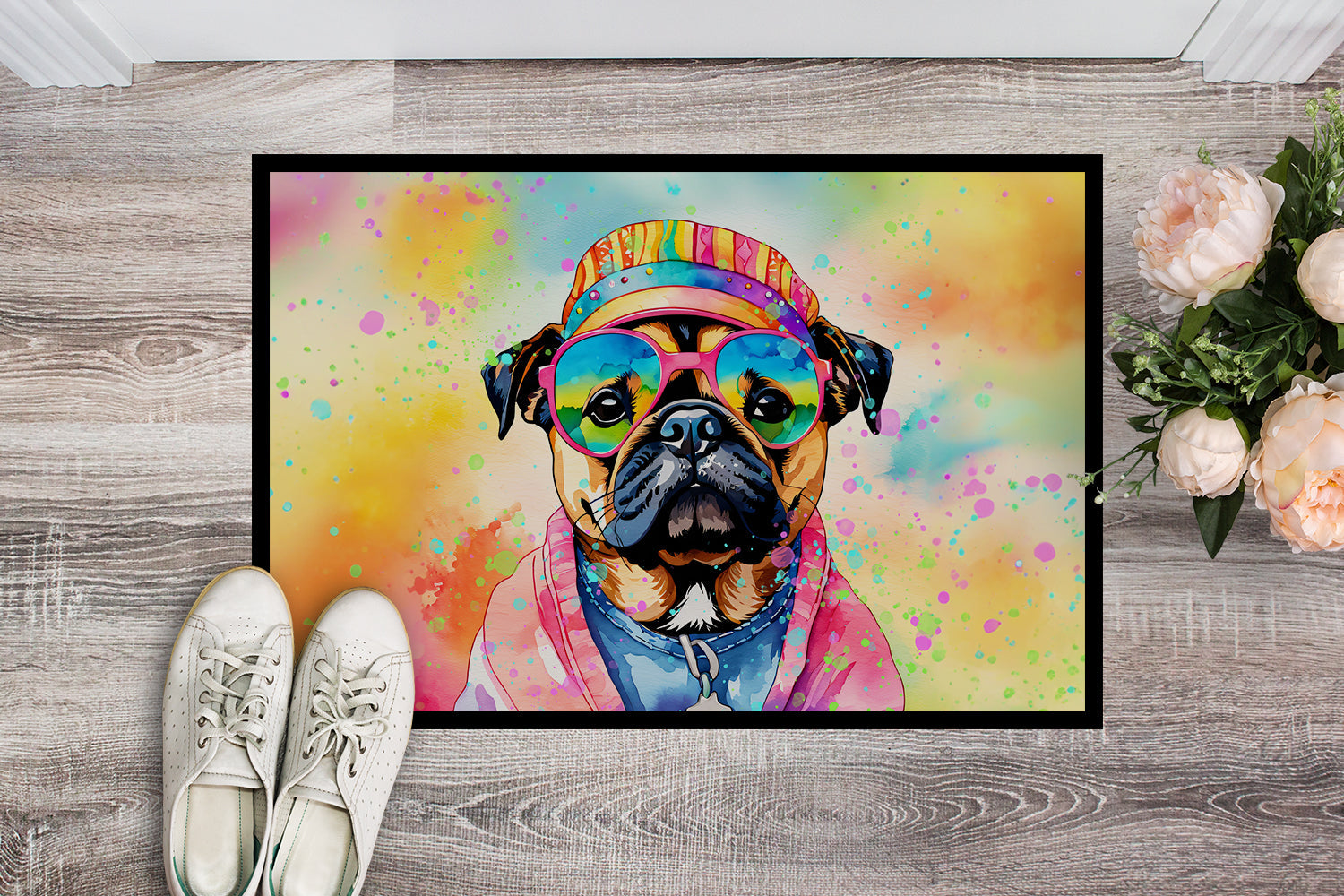 Pug Hippie Dawg Doormat-1