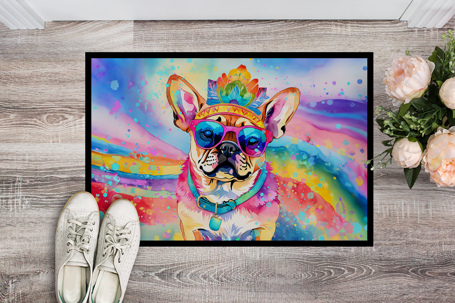 Pug Hippie Dawg Doormat-1