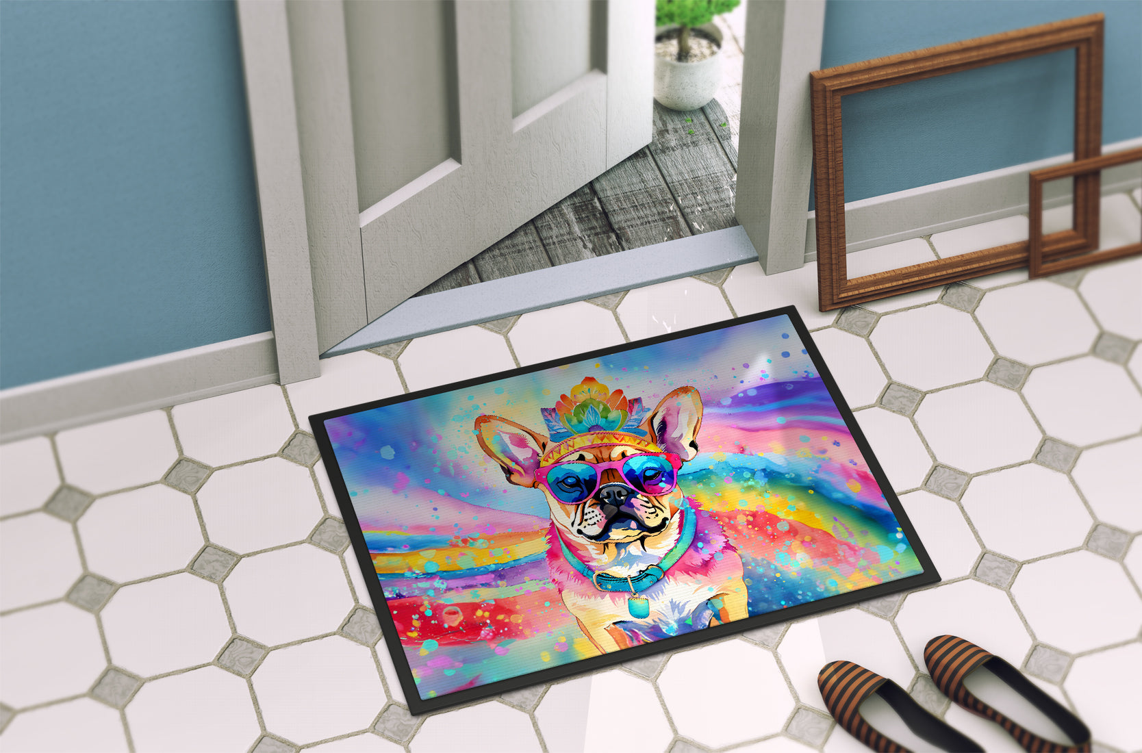 Pug Hippie Dawg Doormat-3