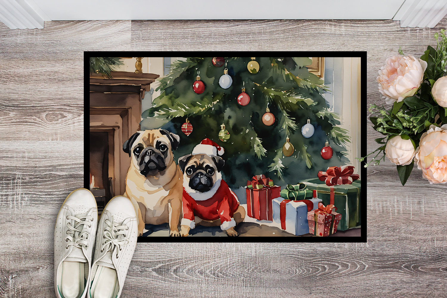 Pug Cozy Christmas Doormat-1