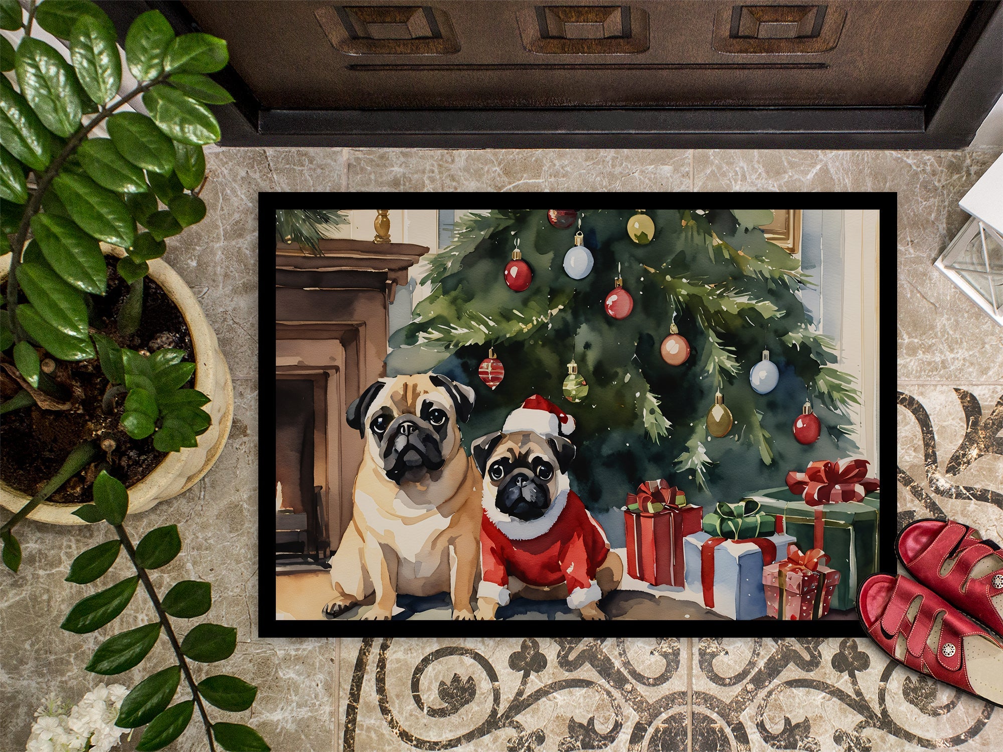 Pug Cozy Christmas Doormat-2
