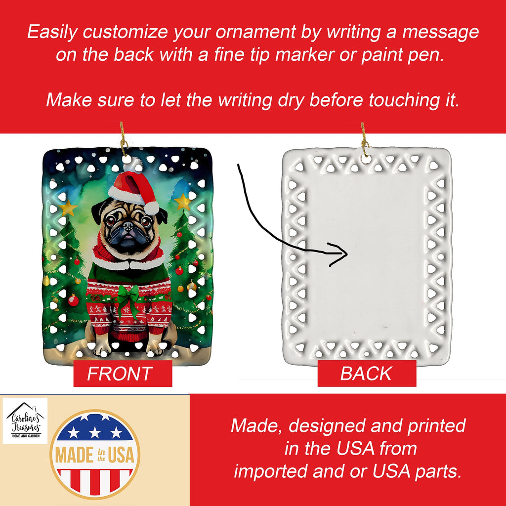 Pug Christmas Porcelain Ornament-2