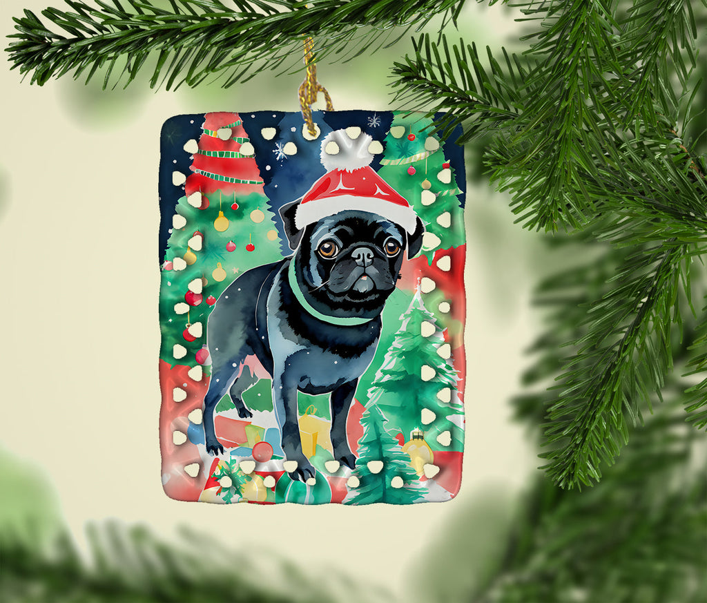 Pug Christmas Porcelain Ornament-1