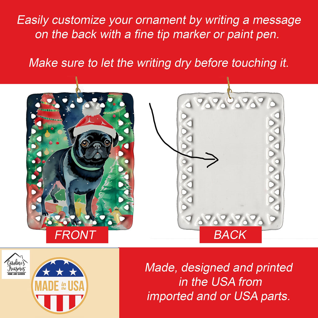 Pug Christmas Porcelain Ornament-2