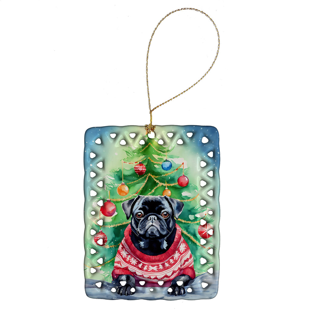 Pug Christmas Porcelain Ornament-0