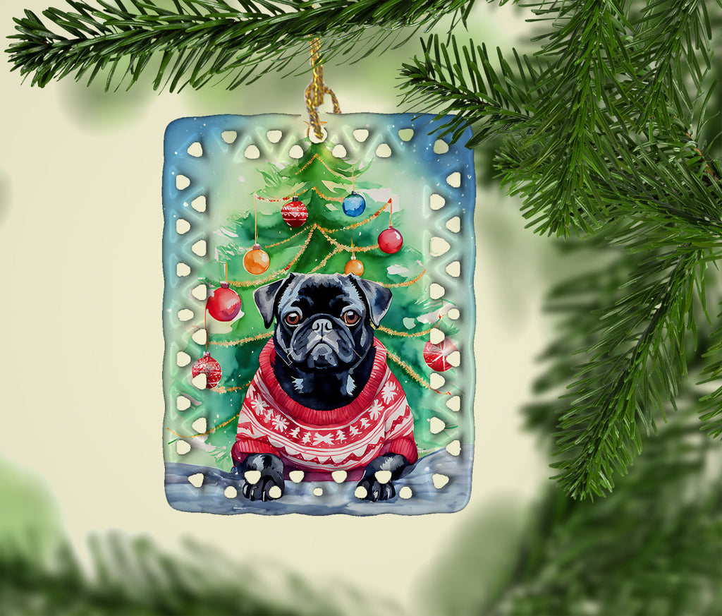 Pug Christmas Porcelain Ornament-1