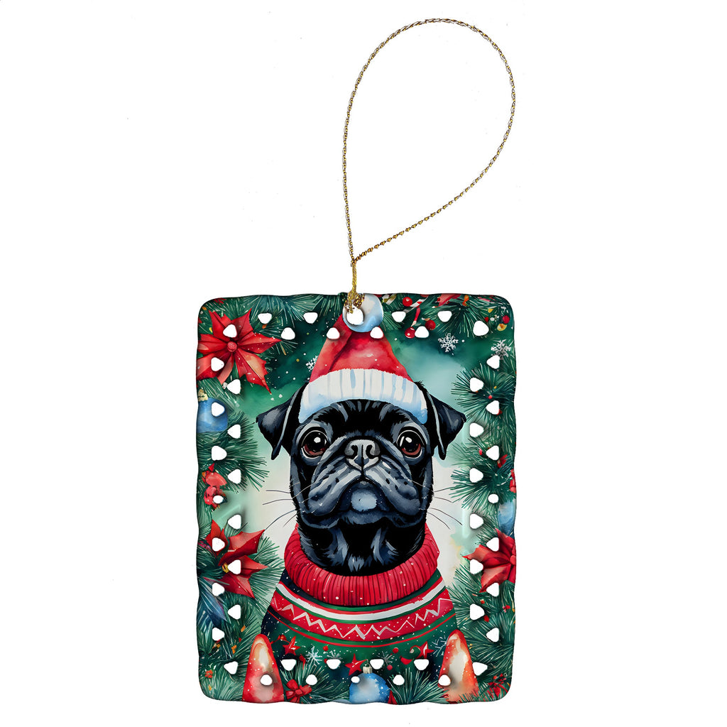 Pug Christmas Porcelain Ornament-0