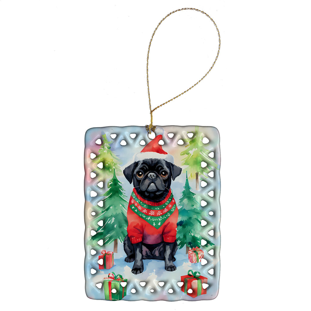 Pug Christmas Porcelain Ornament-0