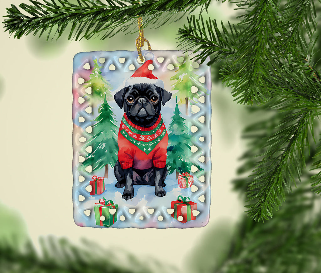 Pug Christmas Porcelain Ornament-1