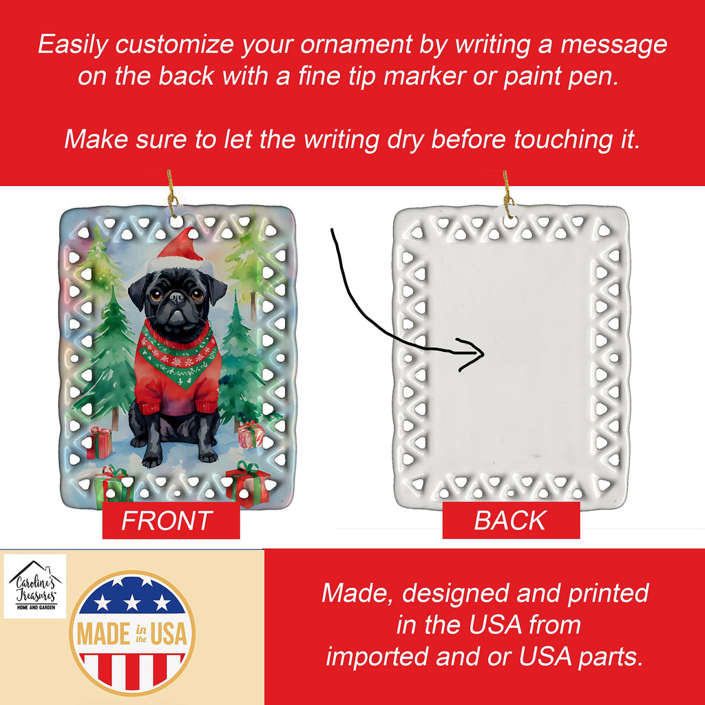 Pug Christmas Porcelain Ornament-2