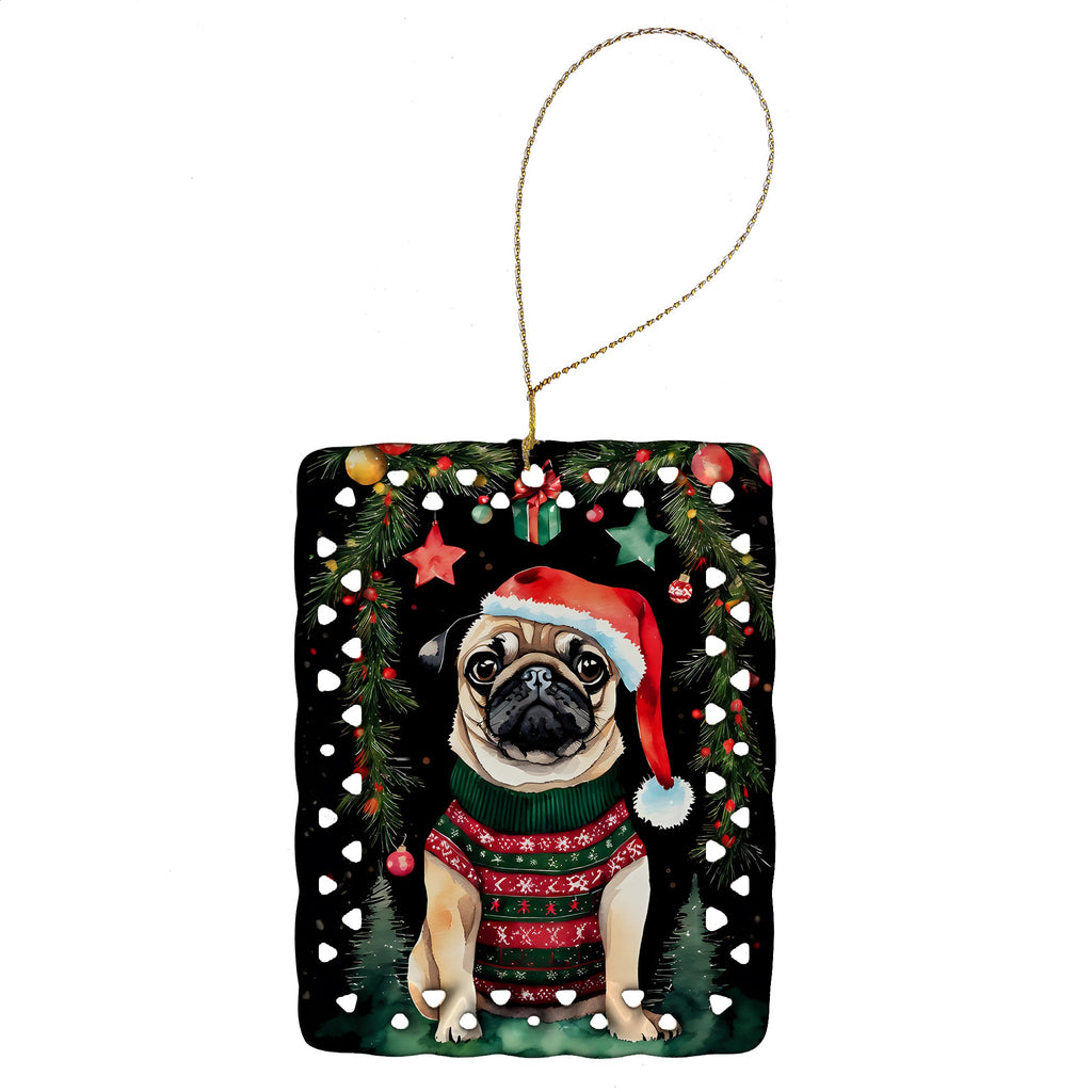 Pug Christmas Porcelain Ornament-0