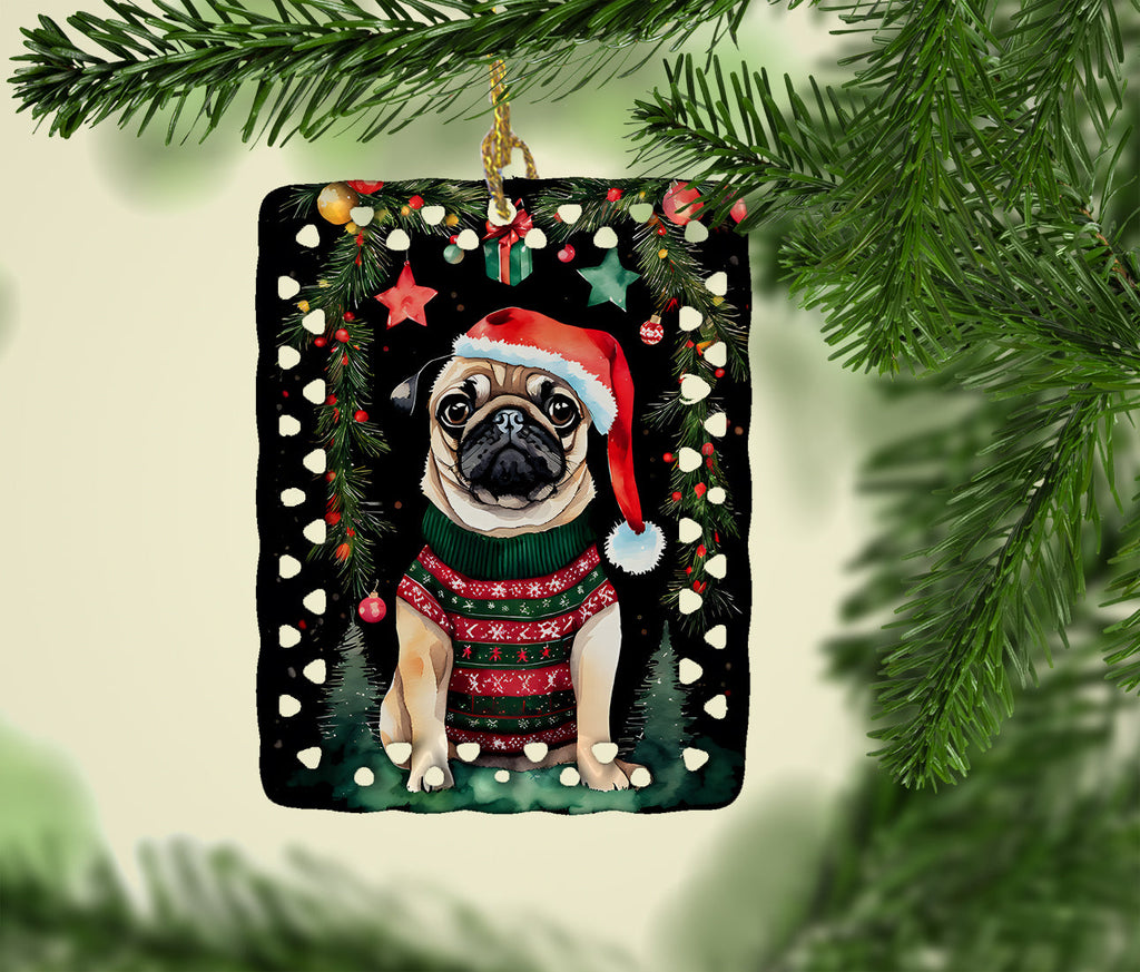 Pug Christmas Porcelain Ornament-1